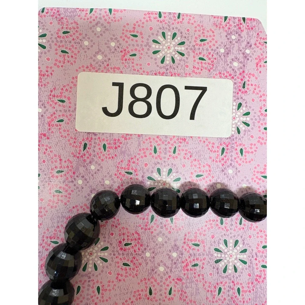 Vintage Graduated Faceted Black Bead Necklace Gold Tone Spring Ring Clasp 22